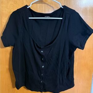 Old Navy Women's Black Short Sleeve Button-Down Tee